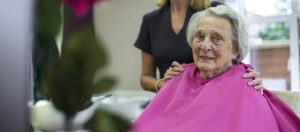 One of our care home residents in our onsite beauty salon